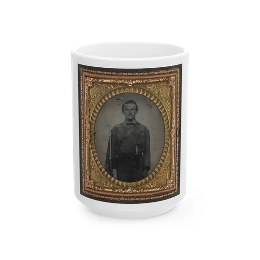 Unidentified Soldier In Confederate Uniform With Musket And Bowie Knife (U.S. Civil War) White Coffee Mug 15oz - Go Mug Yourself