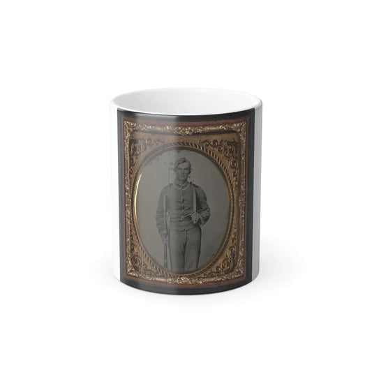Unidentified Soldier in Confederate Uniform With Musket and D-Guard Bowie Knife (U.S. Civil War) Color Changing Coffee Mug 11oz-11oz-Go Mug Yourself