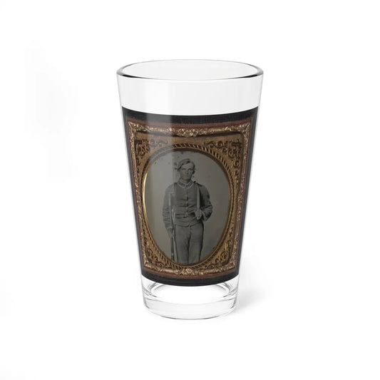 Unidentified Soldier In Confederate Uniform With Musket And D-Guard Bowie Knife (U.S. Civil War) Pint Glass 16oz-16oz-Go Mug Yourself