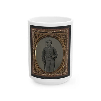 Unidentified Soldier In Confederate Uniform With Musket And D-Guard Bowie Knife (U.S. Civil War) White Coffee Mug-15oz-Go Mug Yourself