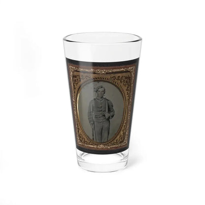 Unidentified Soldier In Confederate Uniform With Musket And D-Guard Bowie Knife (U.S. Civil War) Pint Glass 16oz 16oz - Go Mug Yourself