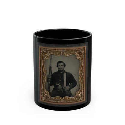 Unidentified Soldier In Confederate Uniform With Musket And Horstman & Sons Sword Bayonet, Pistol, And Bowie Knife (U.S. Civil War) Black Coffee Mug-11oz-Go Mug Yourself