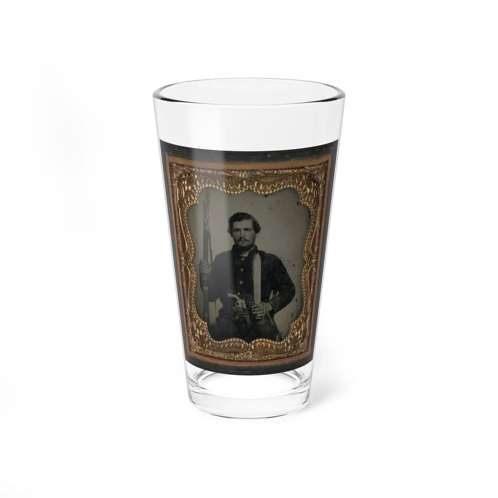 Unidentified Soldier In Confederate Uniform With Musket And Horstman & Sons Sword Bayonet, Pistol, And Bowie Knife (U.S. Civil War) Pint Glass 16oz-16oz-Go Mug Yourself