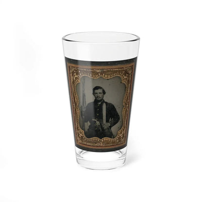 Unidentified Soldier In Confederate Uniform With Musket And Horstman & Sons Sword Bayonet, Pistol, And Bowie Knife (U.S. Civil War) Pint Glass 16oz-16oz-Go Mug Yourself