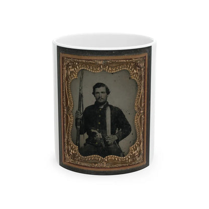 Unidentified Soldier In Confederate Uniform With Musket And Horstman & Sons Sword Bayonet, Pistol, And Bowie Knife (U.S. Civil War) White Coffee Mug-11oz-Go Mug Yourself