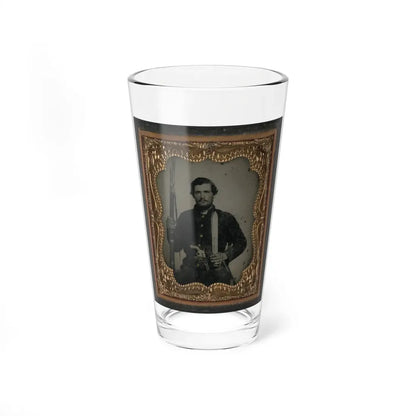 Unidentified Soldier In Confederate Uniform With Musket And Horstman & Sons Sword Bayonet, Pistol, And Bowie Knife (U.S. Civil War) Pint Glass 16oz 16oz - Go Mug Yourself