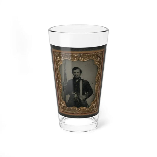 Unidentified Soldier In Confederate Uniform With Musket And Horstman & Sons Sword Bayonet, Pistol, And Bowie Knife (U.S. Civil War) Pint Glass 16oz 16oz - Go Mug Yourself