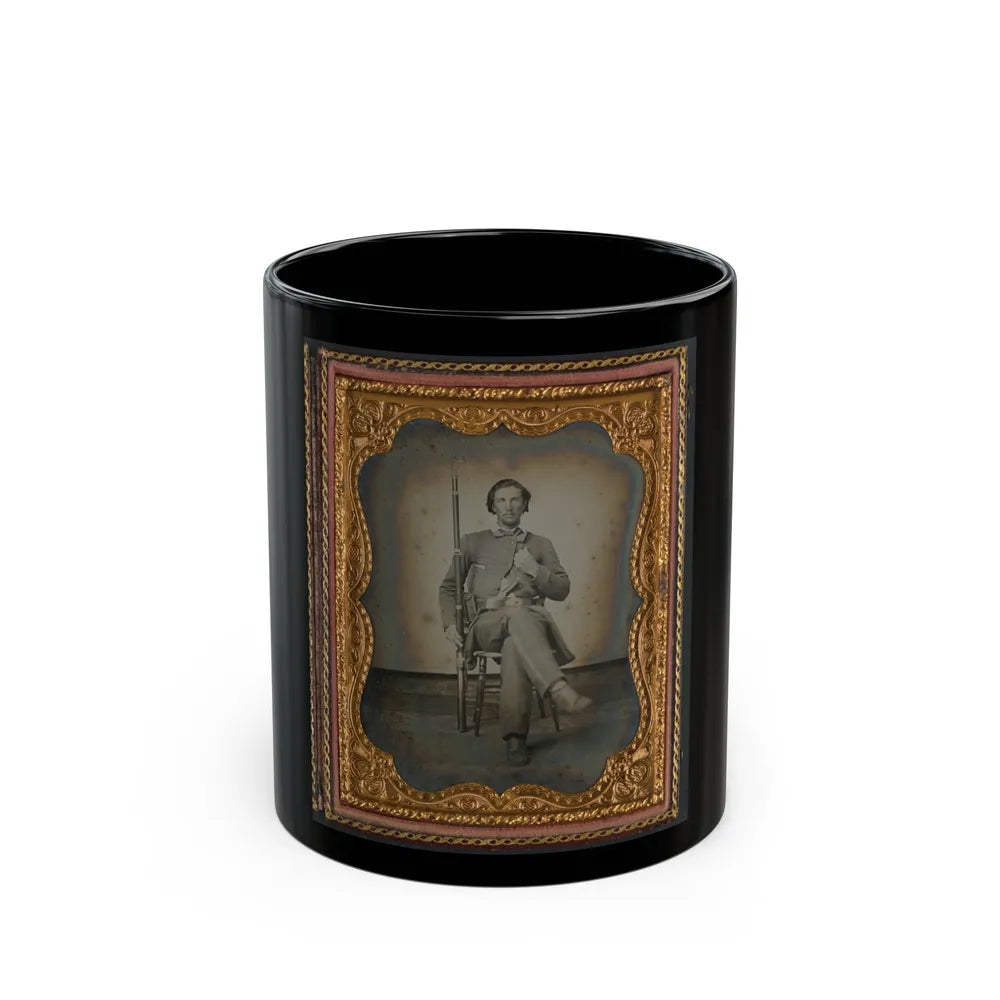 Unidentified Soldier In Confederate Uniform With Musket And Knife (U.S. Civil War) Black Coffee Mug-11oz-Go Mug Yourself