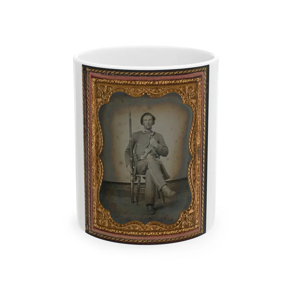 Unidentified Soldier In Confederate Uniform With Musket And Knife (U.S. Civil War) White Coffee Mug-11oz-Go Mug Yourself