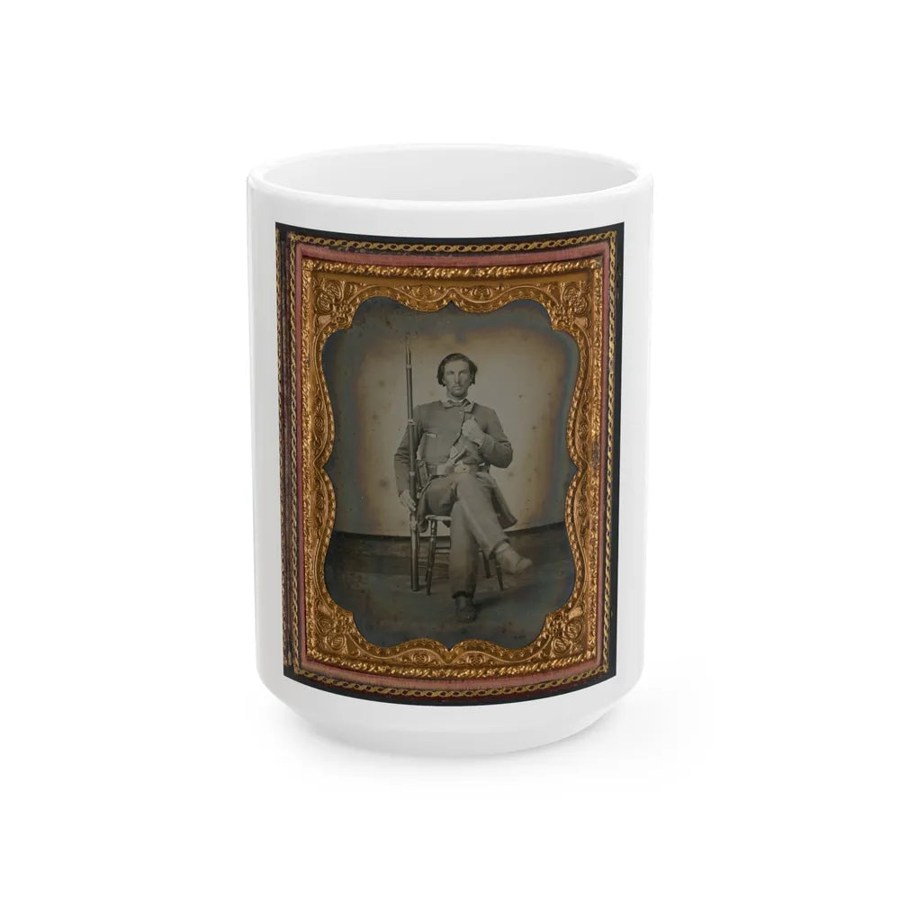 Unidentified Soldier In Confederate Uniform With Musket And Knife (U.S. Civil War) White Coffee Mug-15oz-Go Mug Yourself