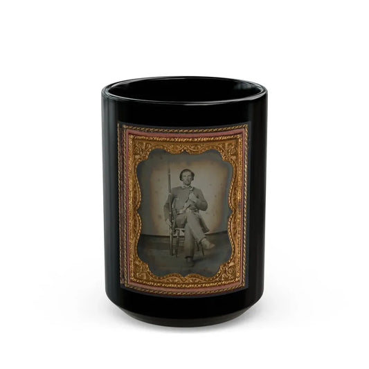 Unidentified Soldier In Confederate Uniform With Musket And Knife (U.S. Civil War) Black Coffee Mug 15oz - Go Mug Yourself
