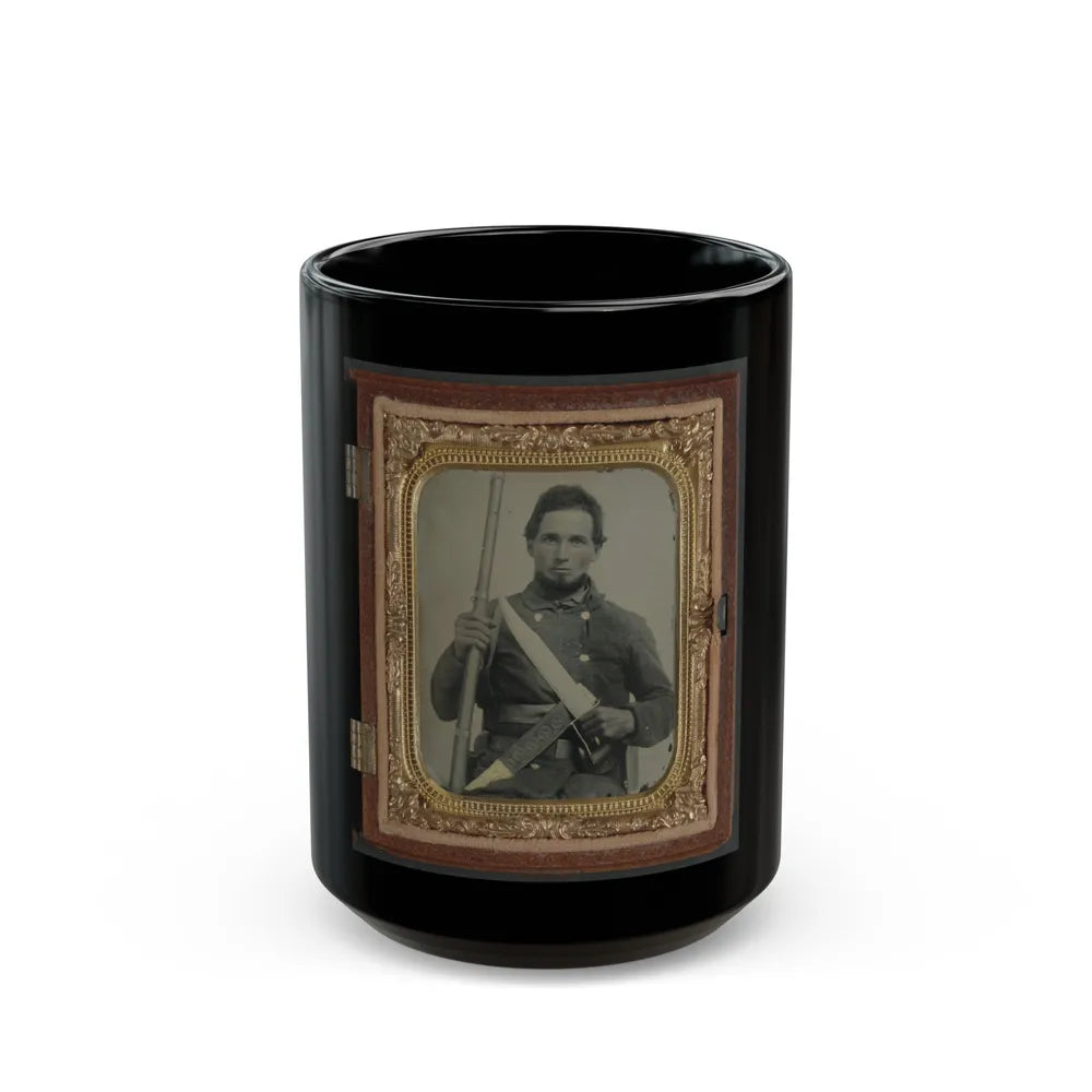 Unidentified Soldier In Confederate Uniform With Musket, D Guard Bowie Knife, And Engraved Knife Sheath (U.S. Civil War) Black Coffee Mug-15oz-Go Mug Yourself