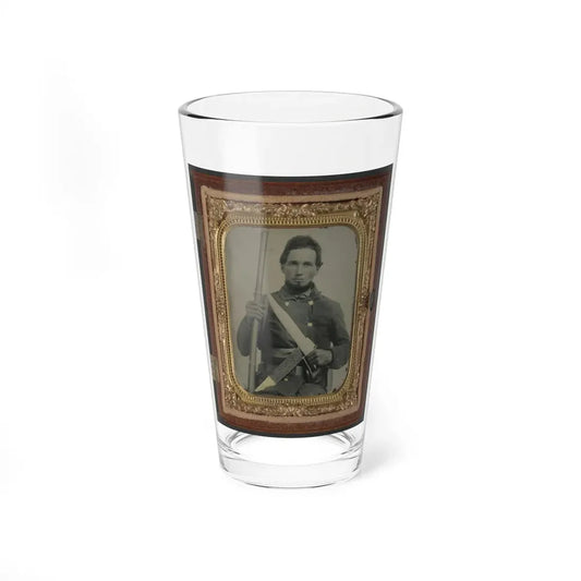 Unidentified Soldier In Confederate Uniform With Musket, D Guard Bowie Knife, And Engraved Knife Sheath (U.S. Civil War) Pint Glass 16oz 16oz - Go Mug Yourself