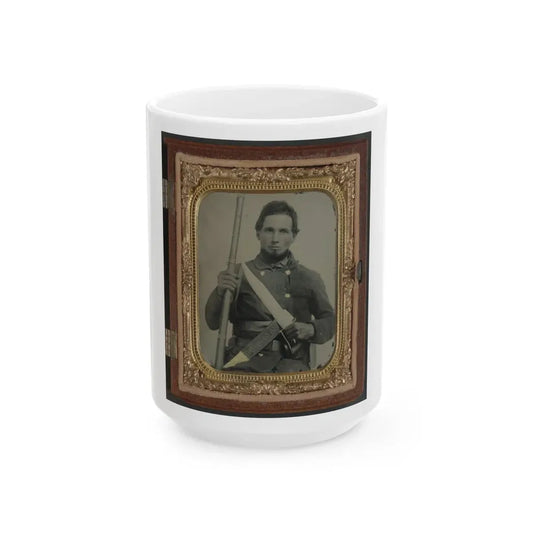 Unidentified Soldier In Confederate Uniform With Musket, D Guard Bowie Knife, And Engraved Knife Sheath (U.S. Civil War) White Coffee Mug 15oz - Go Mug Yourself