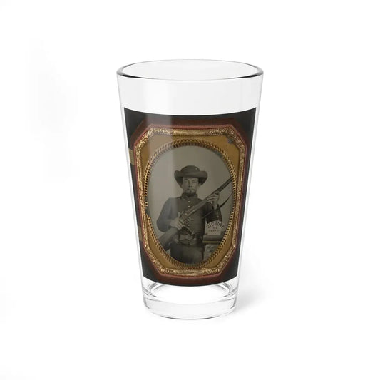Unidentified Soldier In Confederate Uniform With Musket, Knife, And Sign Reading Victory Or Death! Atop Two Books (U.S. Civil War) Pint Glass 16oz 16oz - Go Mug Yourself