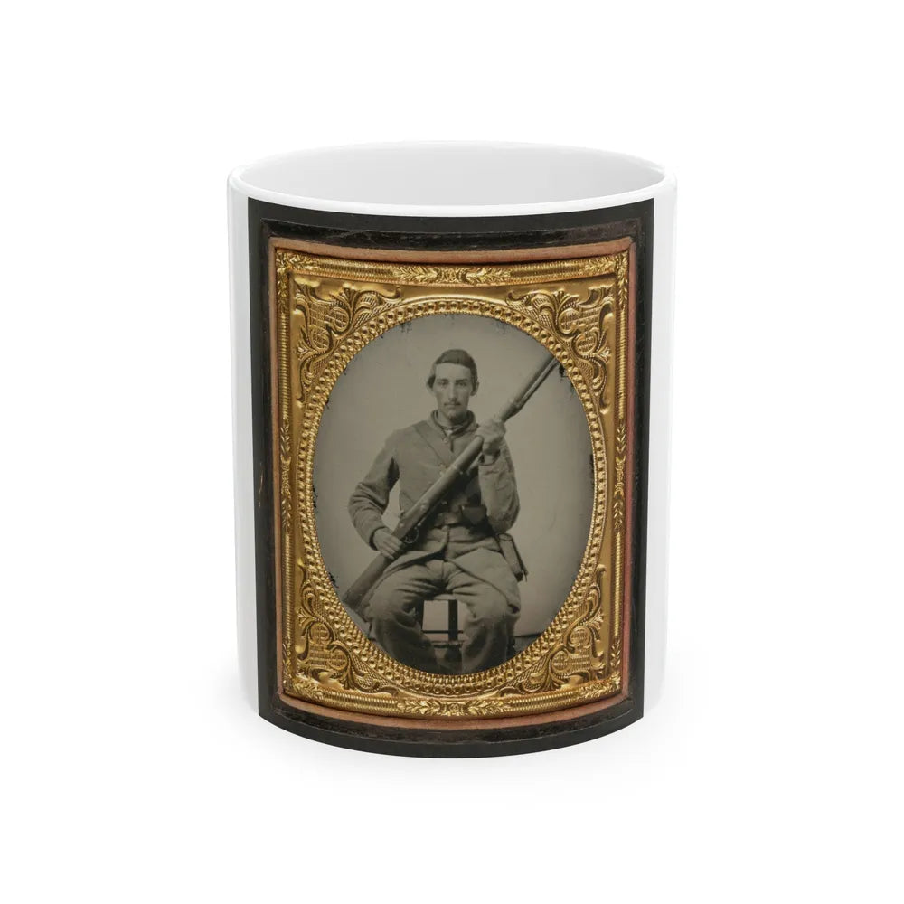 Unidentified Soldier In Confederate Uniform With Musket (U.S. Civil War) White Coffee Mug-11oz-Go Mug Yourself