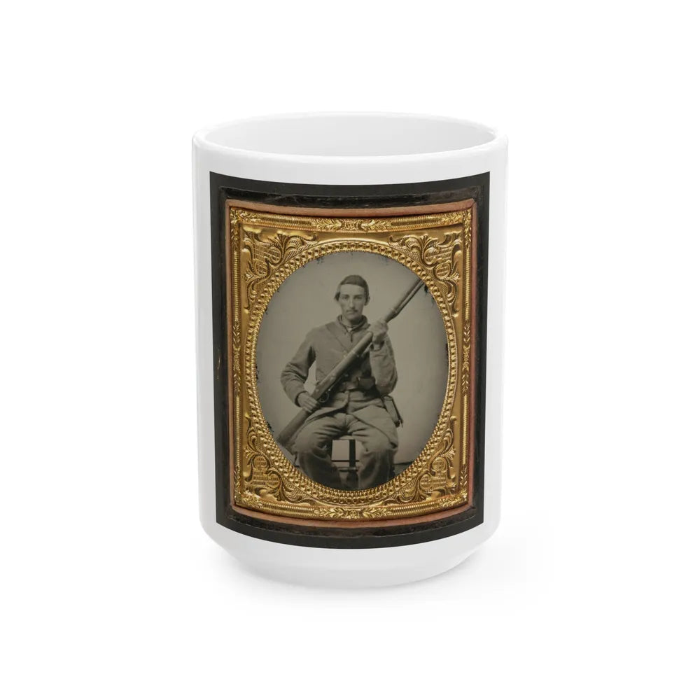 Unidentified Soldier In Confederate Uniform With Musket (U.S. Civil War) White Coffee Mug-15oz-Go Mug Yourself