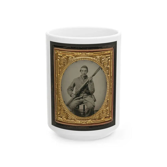 Unidentified Soldier In Confederate Uniform With Musket (U.S. Civil War) White Coffee Mug 15oz - Go Mug Yourself
