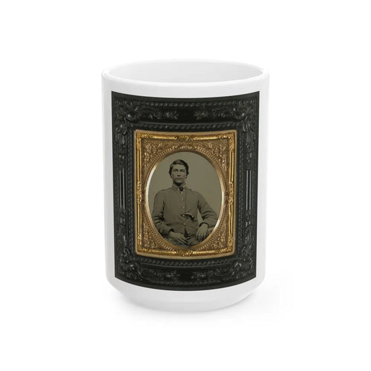 Unidentified Soldier In Confederate Uniform With Percussion Pistol (U.S. Civil War) White Coffee Mug-15oz-Go Mug Yourself