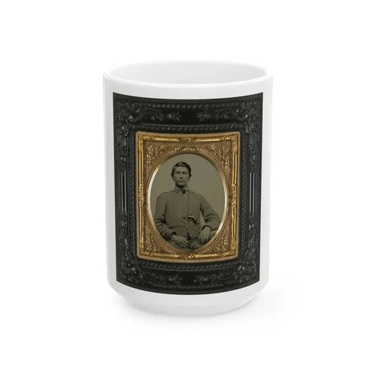 Unidentified Soldier In Confederate Uniform With Percussion Pistol (U.S. Civil War) White Coffee Mug 15oz - Go Mug Yourself