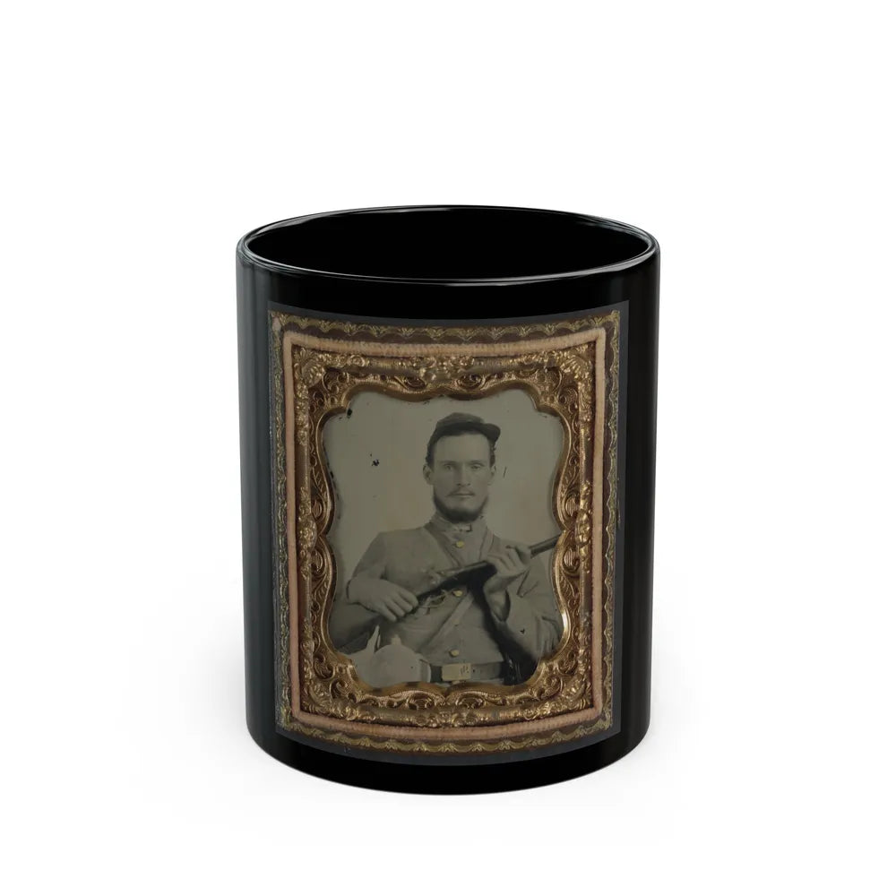 Unidentified Soldier In Confederate Uniform With Percussion Shotgun And Two Canteens (U.S. Civil War) Black Coffee Mug-11oz-Go Mug Yourself