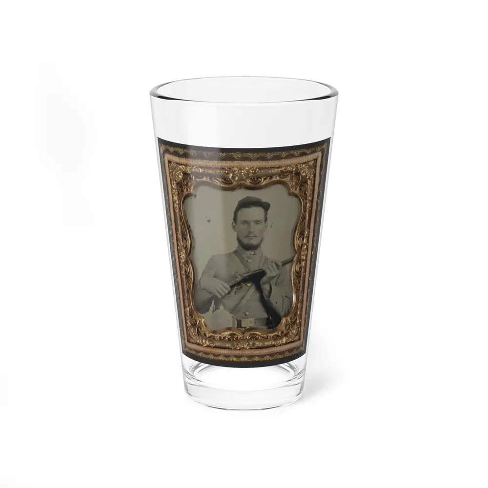 Unidentified Soldier In Confederate Uniform With Percussion Shotgun And Two Canteens (U.S. Civil War) Pint Glass 16oz-16oz-Go Mug Yourself