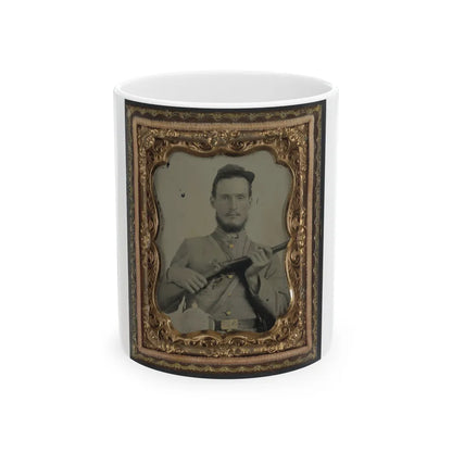 Unidentified Soldier In Confederate Uniform With Percussion Shotgun And Two Canteens (U.S. Civil War) White Coffee Mug-11oz-Go Mug Yourself