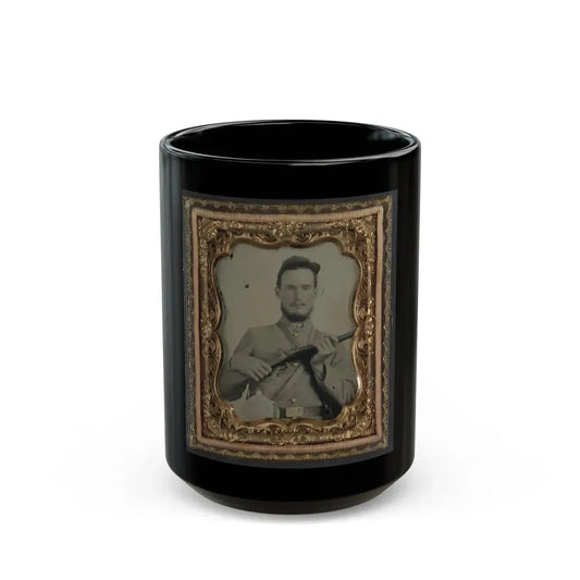 Unidentified Soldier In Confederate Uniform With Percussion Shotgun And Two Canteens (U.S. Civil War) Black Coffee Mug 15oz - Go Mug Yourself