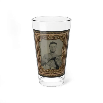 Unidentified Soldier In Confederate Uniform With Percussion Shotgun And Two Canteens (U.S. Civil War) Pint Glass 16oz 16oz - Go Mug Yourself