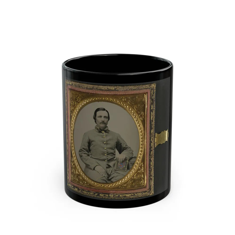 Unidentified Soldier In Confederate Uniform With Photograph Case (U.S. Civil War) Black Coffee Mug-11oz-Go Mug Yourself