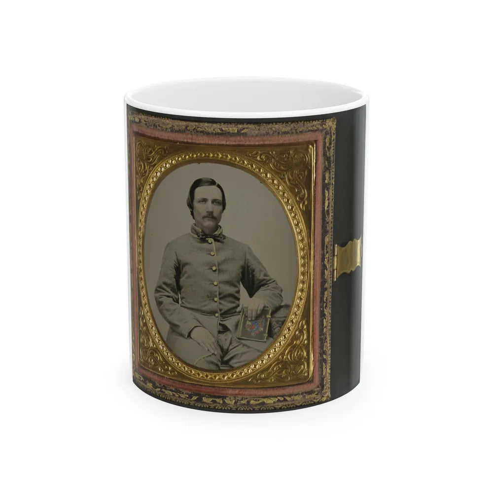 Unidentified Soldier In Confederate Uniform With Photograph Case (U.S. Civil War) White Coffee Mug-11oz-Go Mug Yourself