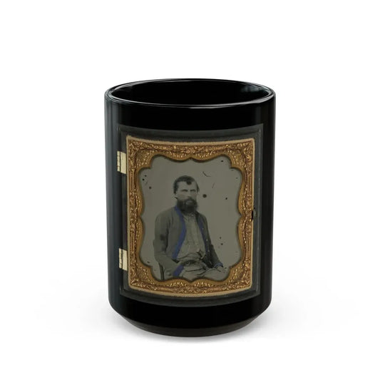 Unidentified Soldier In Confederate Uniform With Pistol And Bowie Knife (U.S. Civil War) Black Coffee Mug 15oz - Go Mug Yourself