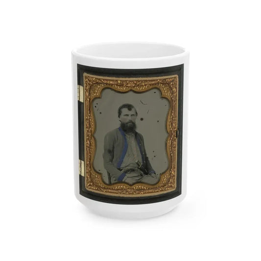 Unidentified Soldier In Confederate Uniform With Pistol And Bowie Knife (U.S. Civil War) White Coffee Mug 15oz - Go Mug Yourself
