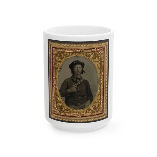 Unidentified Soldier In Confederate Uniform With Revolver(2) (U.S. Civil War) White Coffee Mug 15oz - Go Mug Yourself