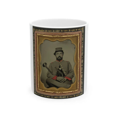 Unidentified Soldier In Confederate Uniform With Saxhorn (U.S. Civil War) White Coffee Mug-11oz-Go Mug Yourself