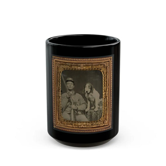 Unidentified Soldier In Confederate Uniform With Shotgun Sitting Next To Dog (U.S. Civil War) Black Coffee Mug-15oz-Go Mug Yourself