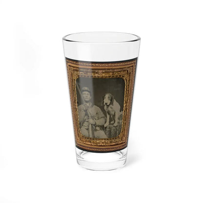 Unidentified Soldier In Confederate Uniform With Shotgun Sitting Next To Dog (U.S. Civil War) Pint Glass 16oz-16oz-Go Mug Yourself