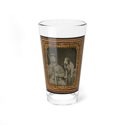 Unidentified Soldier In Confederate Uniform With Shotgun Sitting Next To Dog (U.S. Civil War) Pint Glass 16oz 16oz - Go Mug Yourself