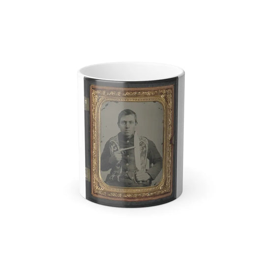Unidentified Soldier in Confederate Uniform With Single Shot Percussion Pistol and D Guard Bowie Knife (U.S. Civil War) Color Changing Coffee Mug 11oz-11oz-Go Mug Yourself