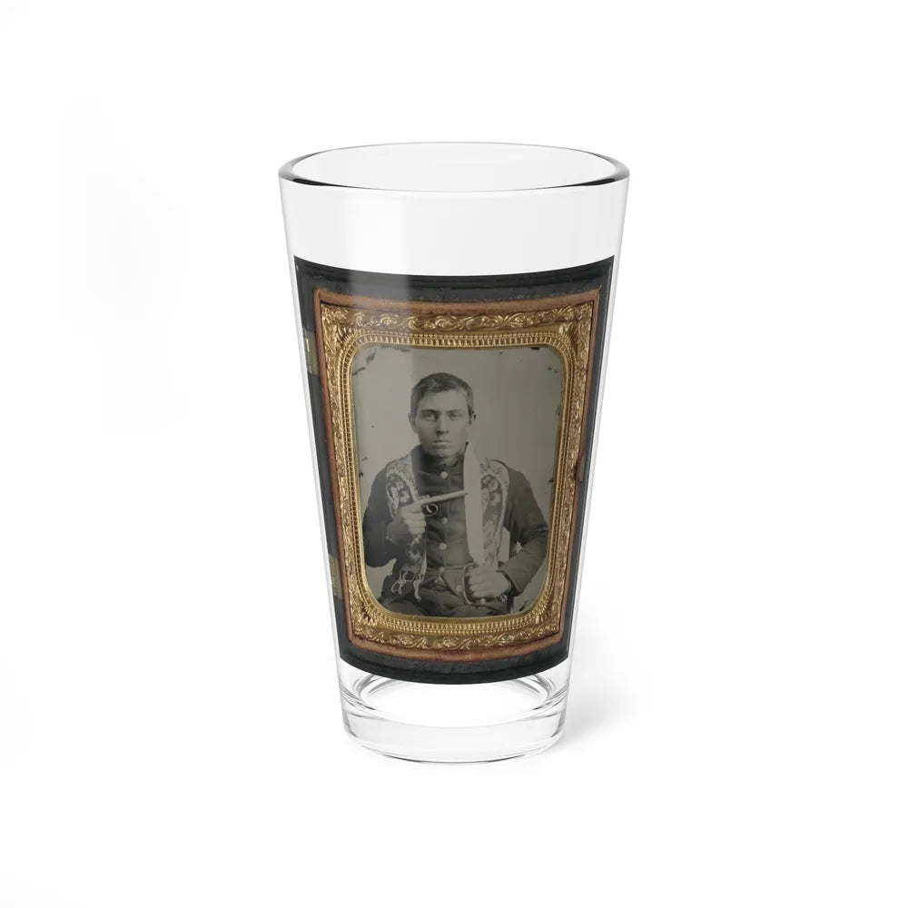 Unidentified Soldier In Confederate Uniform With Single Shot Percussion Pistol And D Guard Bowie Knife (U.S. Civil War) Pint Glass 16oz-16oz-Go Mug Yourself