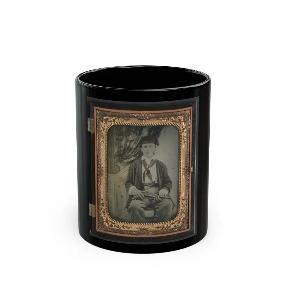 Unidentified Soldier In Confederate Uniform With Single Shot Percussion Pistol (U.S. Civil War) Black Coffee Mug-11oz-Go Mug Yourself