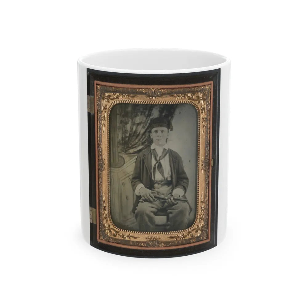 Unidentified Soldier In Confederate Uniform With Single Shot Percussion Pistol (U.S. Civil War) White Coffee Mug-11oz-Go Mug Yourself