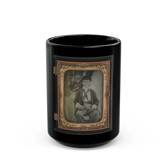 Unidentified Soldier In Confederate Uniform With Single Shot Percussion Pistol (U.S. Civil War) Black Coffee Mug 15oz - Go Mug Yourself