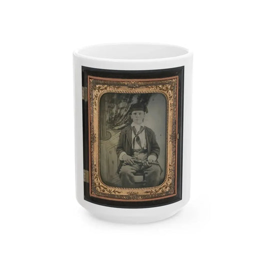 Unidentified Soldier In Confederate Uniform With Single Shot Percussion Pistol (U.S. Civil War) White Coffee Mug 15oz - Go Mug Yourself