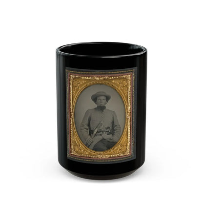 Unidentified Soldier In Confederate Uniform With Sword And Two Guns (U.S. Civil War) Black Coffee Mug-15oz-Go Mug Yourself