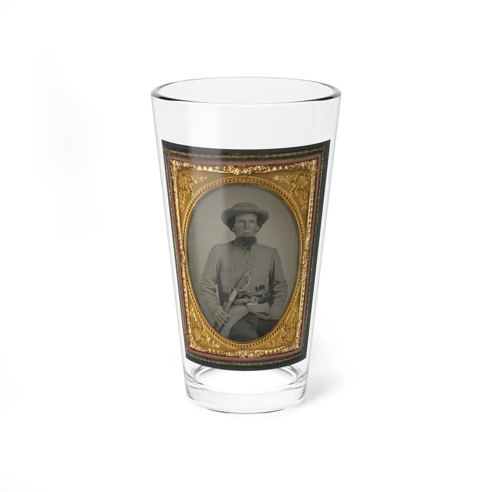 Unidentified Soldier In Confederate Uniform With Sword And Two Guns (U.S. Civil War) Pint Glass 16oz-16oz-Go Mug Yourself