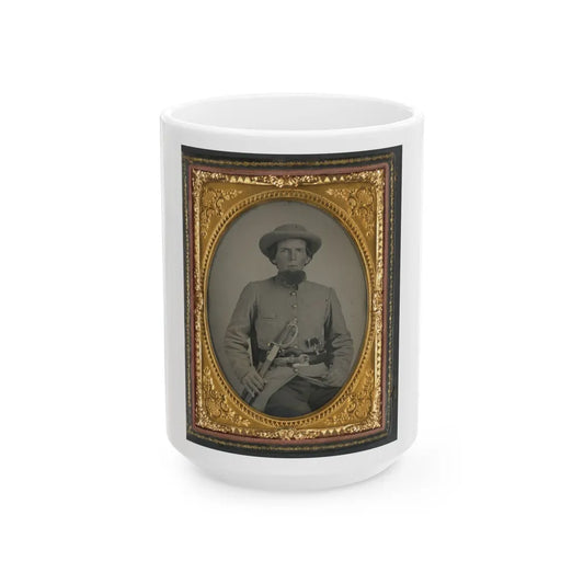 Unidentified Soldier In Confederate Uniform With Sword And Two Guns (U.S. Civil War) White Coffee Mug-15oz-Go Mug Yourself