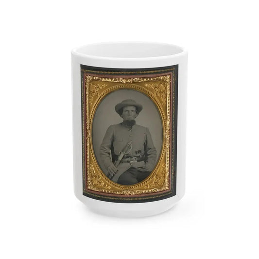 Unidentified Soldier In Confederate Uniform With Sword And Two Guns (U.S. Civil War) White Coffee Mug 15oz - Go Mug Yourself