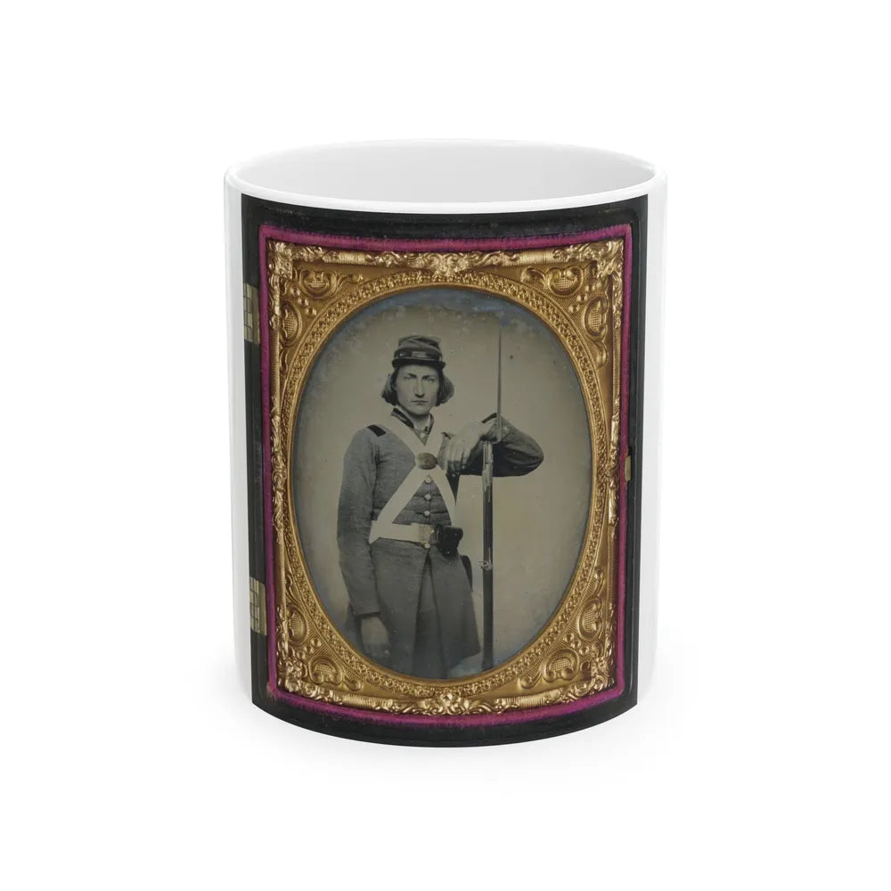 Unidentified Soldier In Confederate Virginia Volunteer Uniform With Bayoneted Musket (U.S. Civil War) White Coffee Mug-11oz-Go Mug Yourself