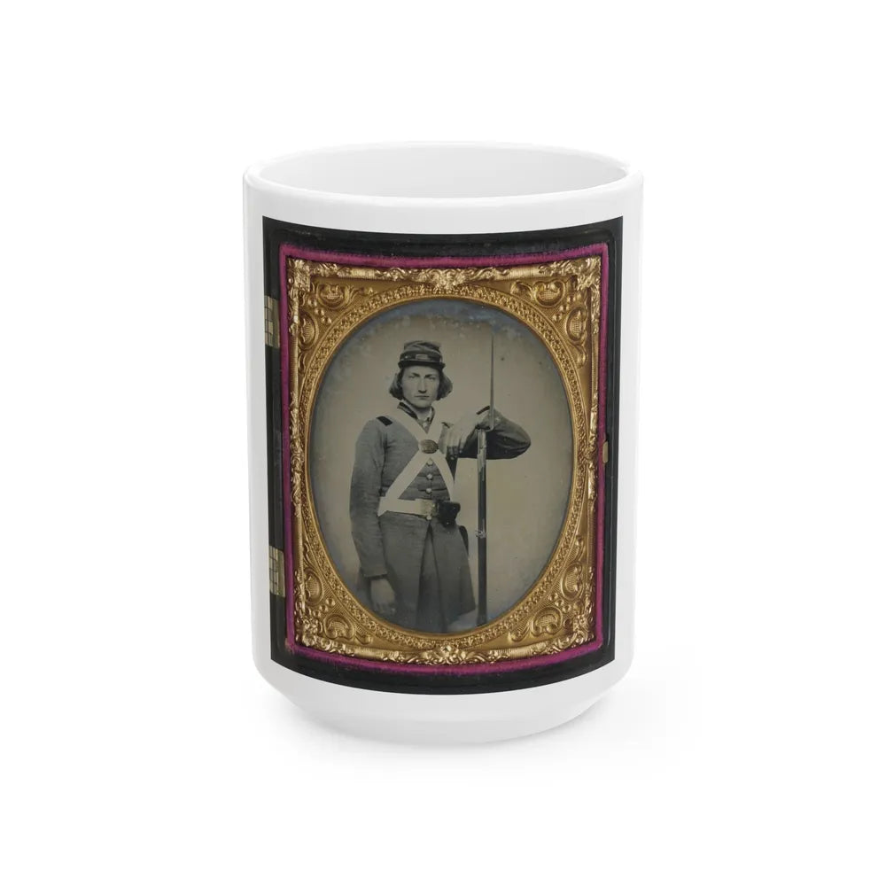 Unidentified Soldier In Confederate Virginia Volunteer Uniform With Bayoneted Musket (U.S. Civil War) White Coffee Mug-15oz-Go Mug Yourself